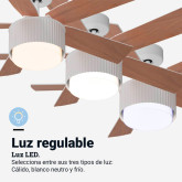 VENTILADOR TECHO BASE BLANCA 5 ASPAS EN MADERA 107 CM. 35W