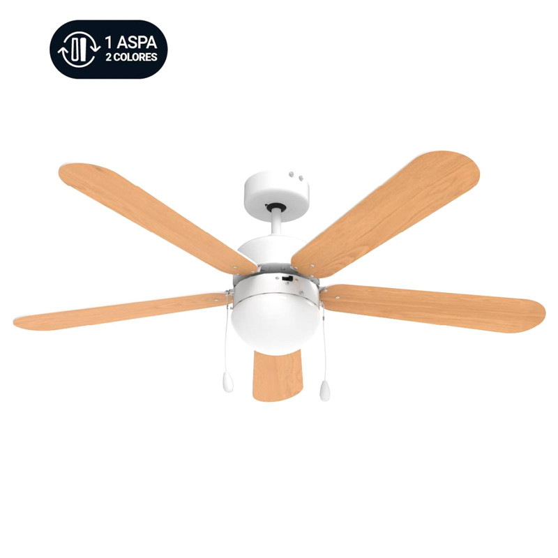 VENTILADOR DE TECHO MECÁNICO BASE BLANCA 5 ASPAS 132 CM. 60W