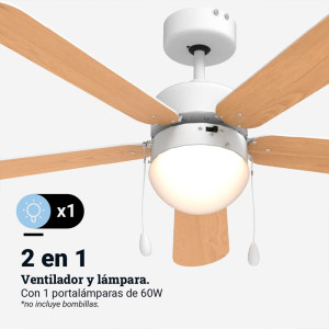 VENTILADOR DE TECHO MECÁNICO BASE BLANCA 5 ASPAS 132 CM. 60W