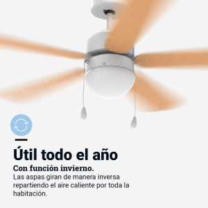 VENTILADOR DE TECHO MECÁNICO BASE BLANCA 5 ASPAS 132 CM. 60W
