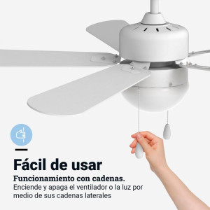 VENTILADOR DE TECHO MECÁNICO BASE BLANCA 5 ASPAS 132 CM. 60W