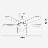 VENTILADOR DE TECHO MECÁNICO BASE BLANCA 5 ASPAS 132 CM. 60W