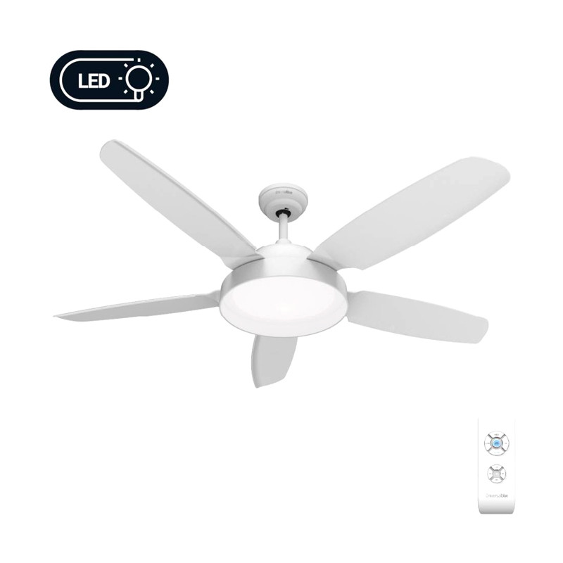 VENTILADOR TECHO BASE BLANCA Y 5 ASPAS BLANCAS 136 CM. 80W