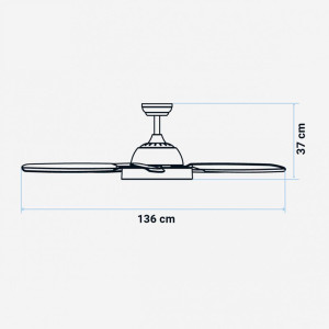 VENTILADOR TECHO BASE BLANCA Y 5 ASPAS BLANCAS 136 CM. 80W