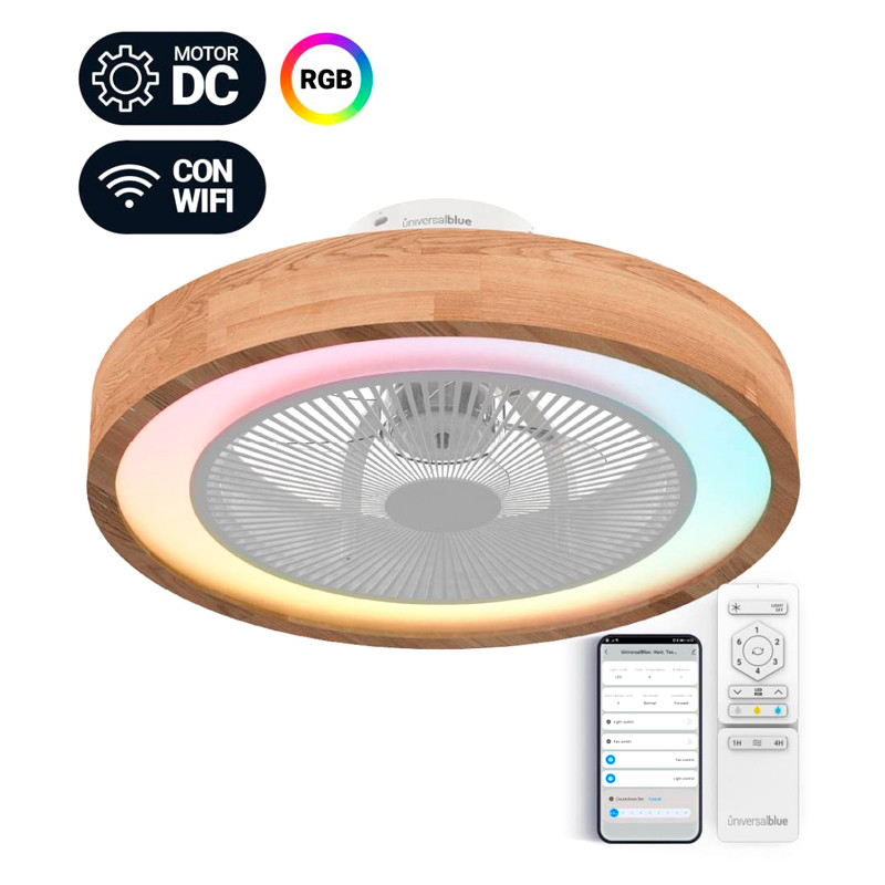 VENTILADOR DE TECHO TIPO BOX COLOR BLANCO Y MADERA 50CM WIFI