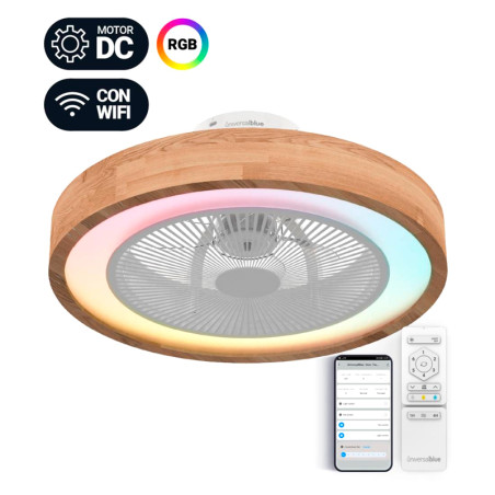 VENTILADOR DE TECHO TIPO BOX COLOR BLANCO Y MADERA 50CM WIFI