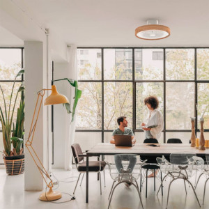 VENTILADOR DE TECHO TIPO BOX COLOR BLANCO Y MADERA 50CM WIFI