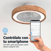 VENTILADOR DE TECHO TIPO BOX COLOR BLANCO Y MADERA 50CM WIFI
