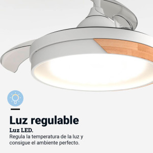 VENTILADOR TECHO ASPAS RETRACTILES BLANCO/MADERA 106 CM WIFI