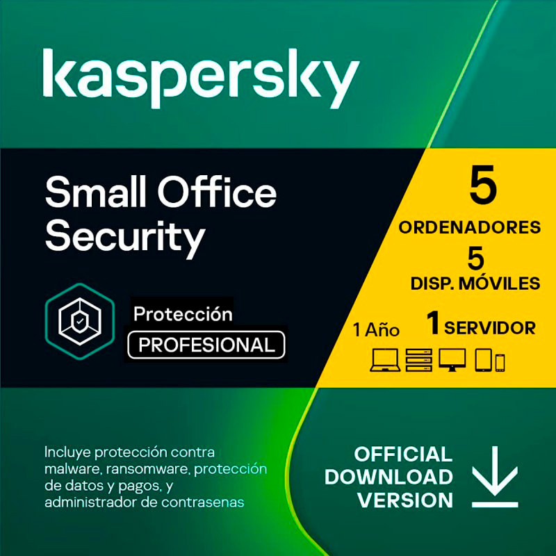 SOFT.KASPERSKY ELEC.SMALL OFF.SEC. 1 SER+5 LIC RENOV. 1 AÑO 