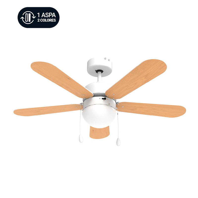 VENTILADOR TECHO MECÁNICO BASE BLANCA Y 5 ASPAS 105 CM. 50W