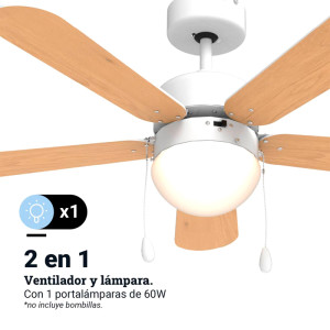 VENTILADOR TECHO MECÁNICO BASE BLANCA Y 5 ASPAS 105 CM. 50W