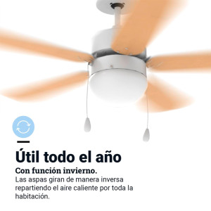 VENTILADOR TECHO MECÁNICO BASE BLANCA Y 5 ASPAS 105 CM. 50W