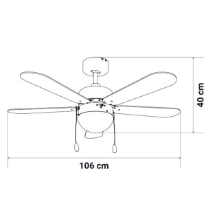 VENTILADOR TECHO MECÁNICO BASE BLANCA Y 5 ASPAS 105 CM. 50W