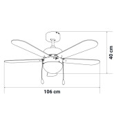 VENTILADOR TECHO MECÁNICO BASE BLANCA Y 5 ASPAS 105 CM. 50W