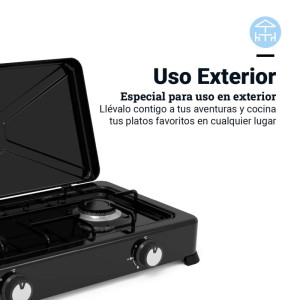PLACA GAS PORTÁTIL UNIVERSAL BLUE 2 FUEGOS COLOR NEGRO