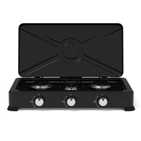 PLACA GAS PORTÁTIL UNIVERSAL BLUE 3 FUEGOS COLOR NEGRO