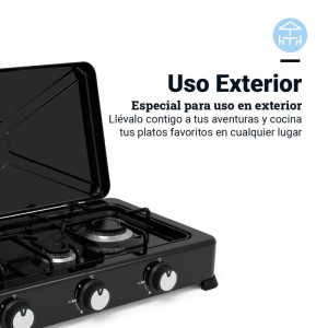 PLACA GAS PORTÁTIL UNIVERSAL BLUE 3 FUEGOS COLOR NEGRO