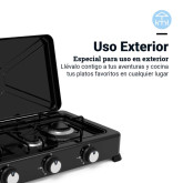 PLACA GAS PORTÁTIL UNIVERSAL BLUE 3 FUEGOS COLOR NEGRO