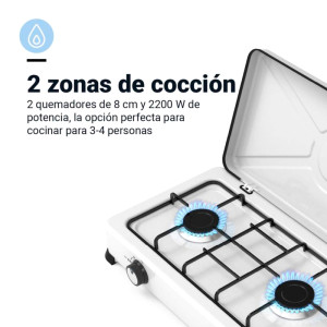 PLACA GAS PORTÁTIL UNIVERSAL BLUE 2 FUEGOS COLOR BLANCO