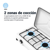 PLACA GAS PORTÁTIL UNIVERSAL BLUE 2 FUEGOS COLOR BLANCO