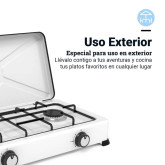 PLACA GAS PORTÁTIL UNIVERSAL BLUE 2 FUEGOS COLOR BLANCO