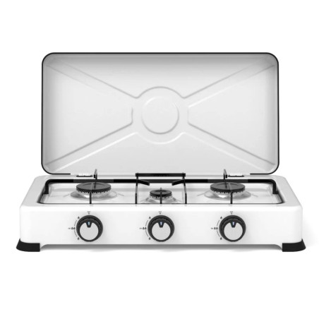 PLACA GAS PORTÁTIL UNIVERSAL BLUE 3 FUEGOS COLOR BLANCO