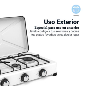 PLACA GAS PORTÁTIL UNIVERSAL BLUE 3 FUEGOS COLOR BLANCO
