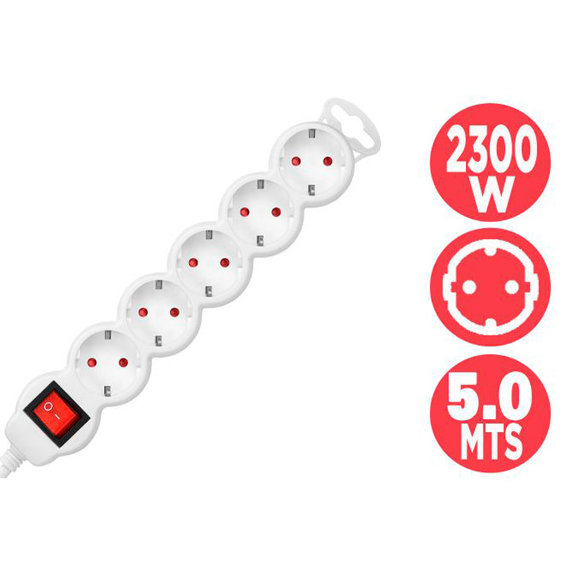REGLETA 5 TOMAS SHUKO INTERRUPUPTOR 2300W 5M BLANCA