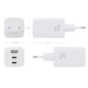 CARGADOR AISENS ASCH-65W3P041-W 2XUSB TIPO-C 65W