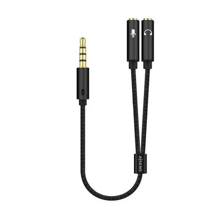 ADAP. AISENS JACK 3.5 MACHO 2X JACK HEMBRA 25CM NEGRO