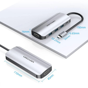 DOCKING VENTION USB TIPO-C 1XHDMI 4K 3XUSB 1XUSB TIPO-C GRIS