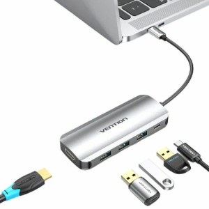DOCKING VENTION USB TIPO-C 1XHDMI 4K 3XUSB 1XUSB TIPO-C GRIS