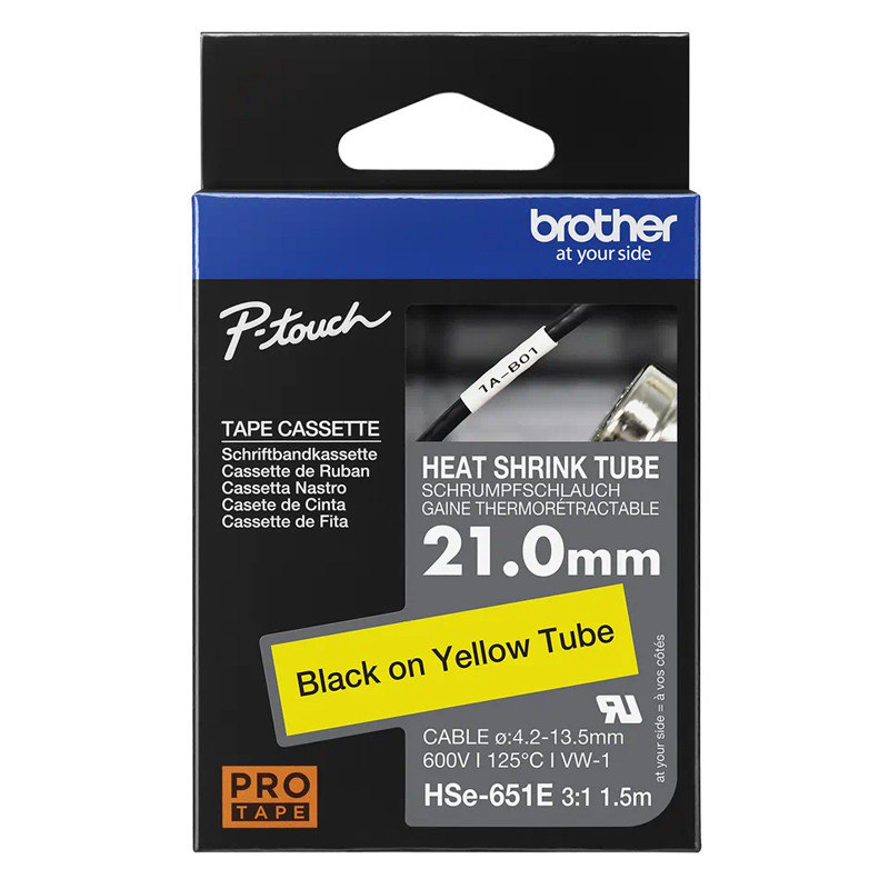 CINTA BROTHER ORIG.HSE651E NEGRO/FONDO AMARILLO 21MM X 1.5M 