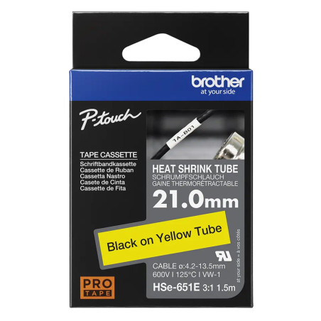 CINTA BROTHER ORIG.HSE651E NEGRO/FONDO AMARILLO 21MM X 1.5M 