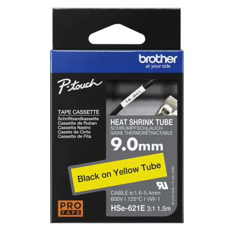 CINTA BROTHER ORIG.HSE621E NEGRO/FONDO AMARILLO 9MM X 1.5M