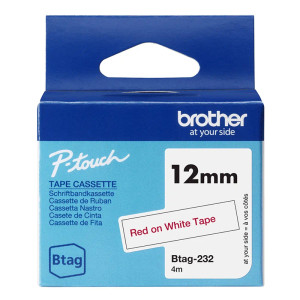 CINTA BROTHER DOMESTICA ORIG. BTAG 232 ROJO/BLANCO 12MM 4M