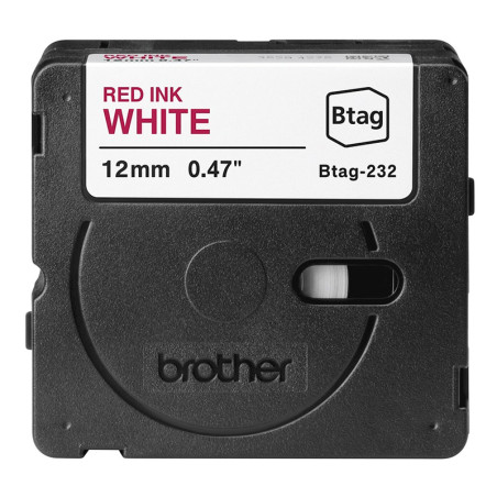 CINTA BROTHER DOMESTICA ORIG. BTAG 232 ROJO/BLANCO 12MM 4M
