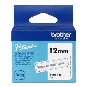 CINTA BROTHER DOMESTICA ORIG. BTAG 135 BLANCO/TRANSP.12MM 4M
