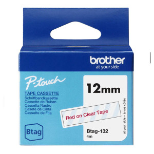 CINTA BROTHER DOMESTICA ORIG. BTAG 132 ROJO/TRANSPAR.12MM 4M