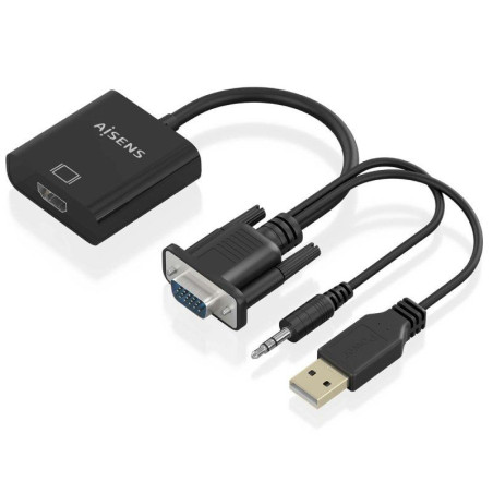 CABLE CONVERSOR AISENS VGA MACHO HDMI HEMBRA JACK 20CM NEGRO