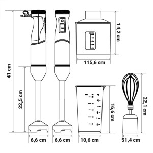 BATIDORA DE MANO TWISTY 7150XLTOTAL 1200W PICADOR NEGRO+INOX