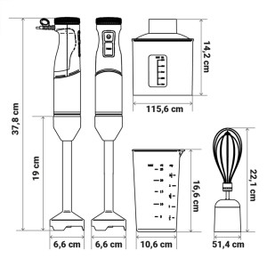 BATIDORA DE MANO TWISTY TOTAL 7070X 700W PICADOR NEGRO+ INOX