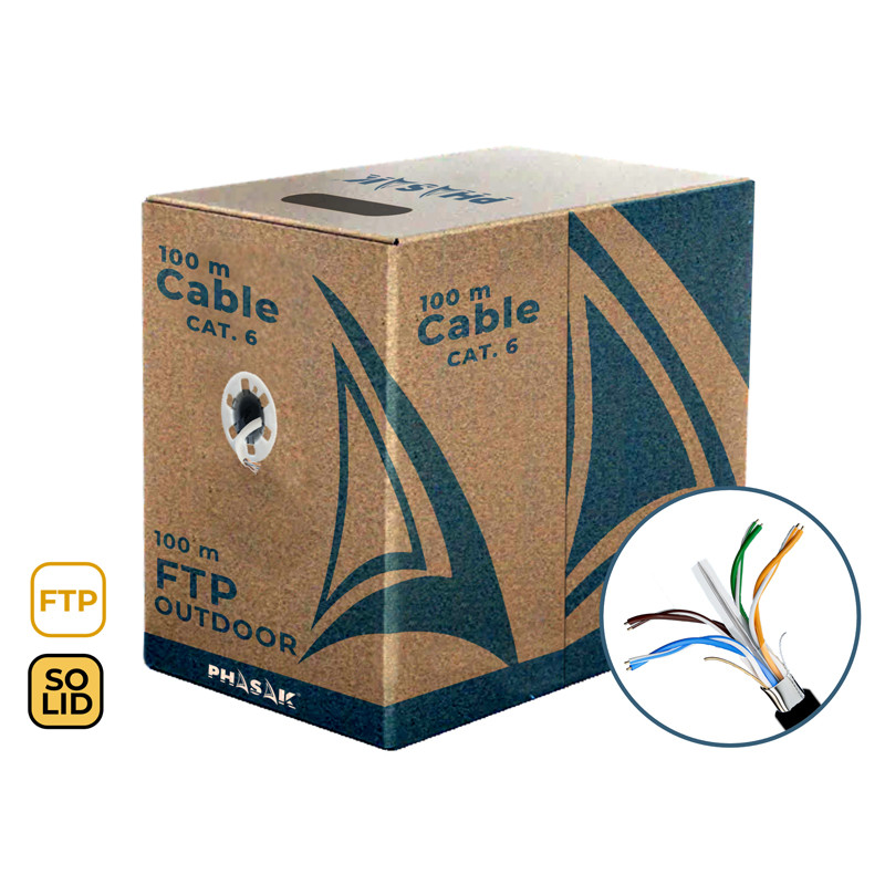 BOBINA CABLE EXTERIOR RJ45 FTP 100 METR. CAT.6A  SOLIDO CCA