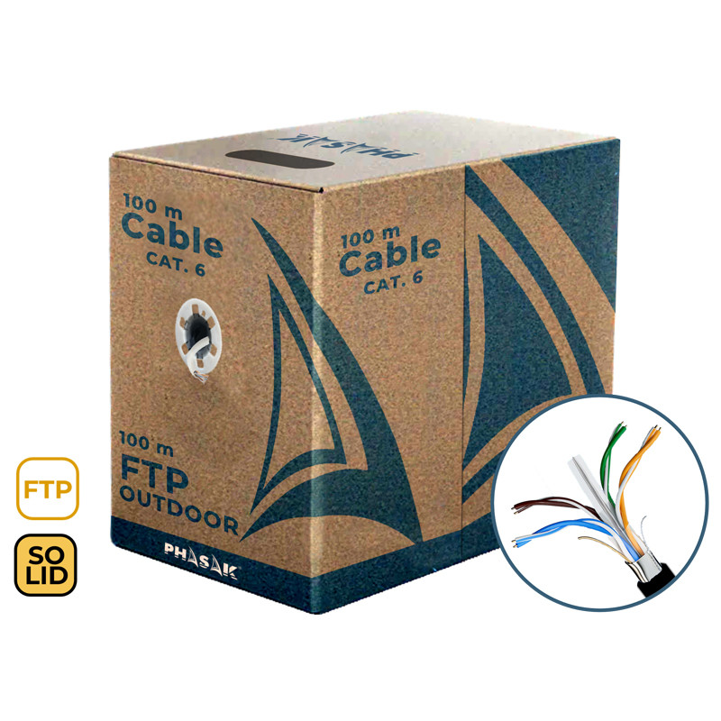 BOBINA CABLE EXTERIOR RJ45 FTP 100 METR. CAT.6 SOLIDO CCA