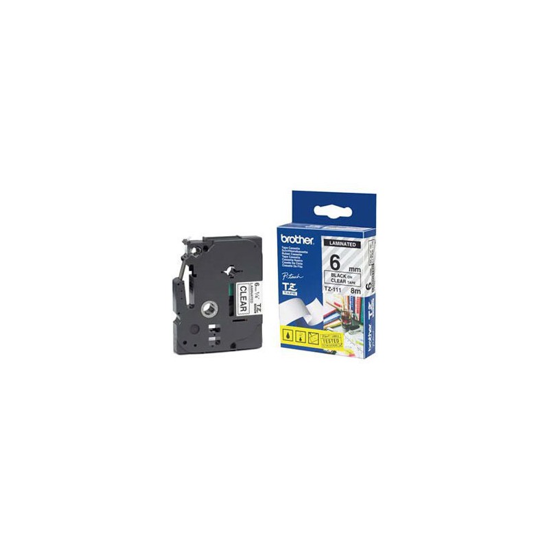 CINTA BROTHER ORIG.TZ111/E TRANSP./NEGRO  6MM