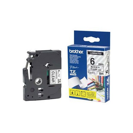 CINTA BROTHER ORIG.TZ111/E TRANSP./NEGRO  6MM