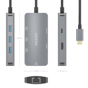DOCKING USB TIPO-C AISENS ASUC-6P019-GR/1XHDMI/3XUSB/ 1XRJ45