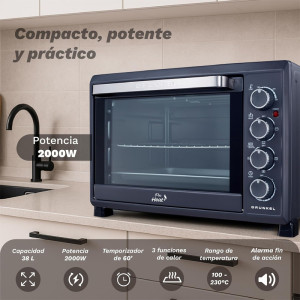 HORNO ELECTRICO GRUNKEL 38L CAPACIDAD NEGRO HR-38NPRO