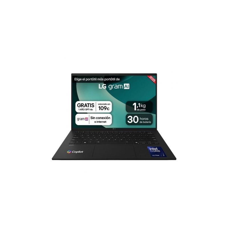 Portátil LG Gram 14ZD90T-G AX88B Intel Core Ultra 7-255H/ 32GB/ 1TB SSD/ 14"/ Sin Sistema Operativo